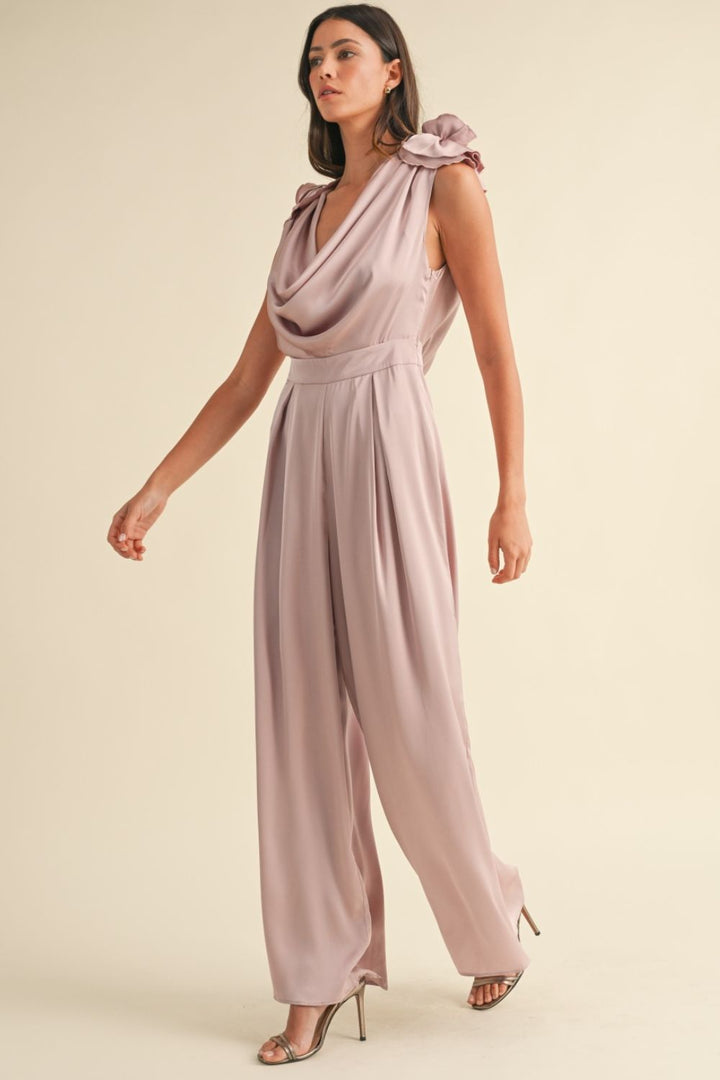 Mable 3D Floral Applique Deep Cowl Neck Jumpsuit