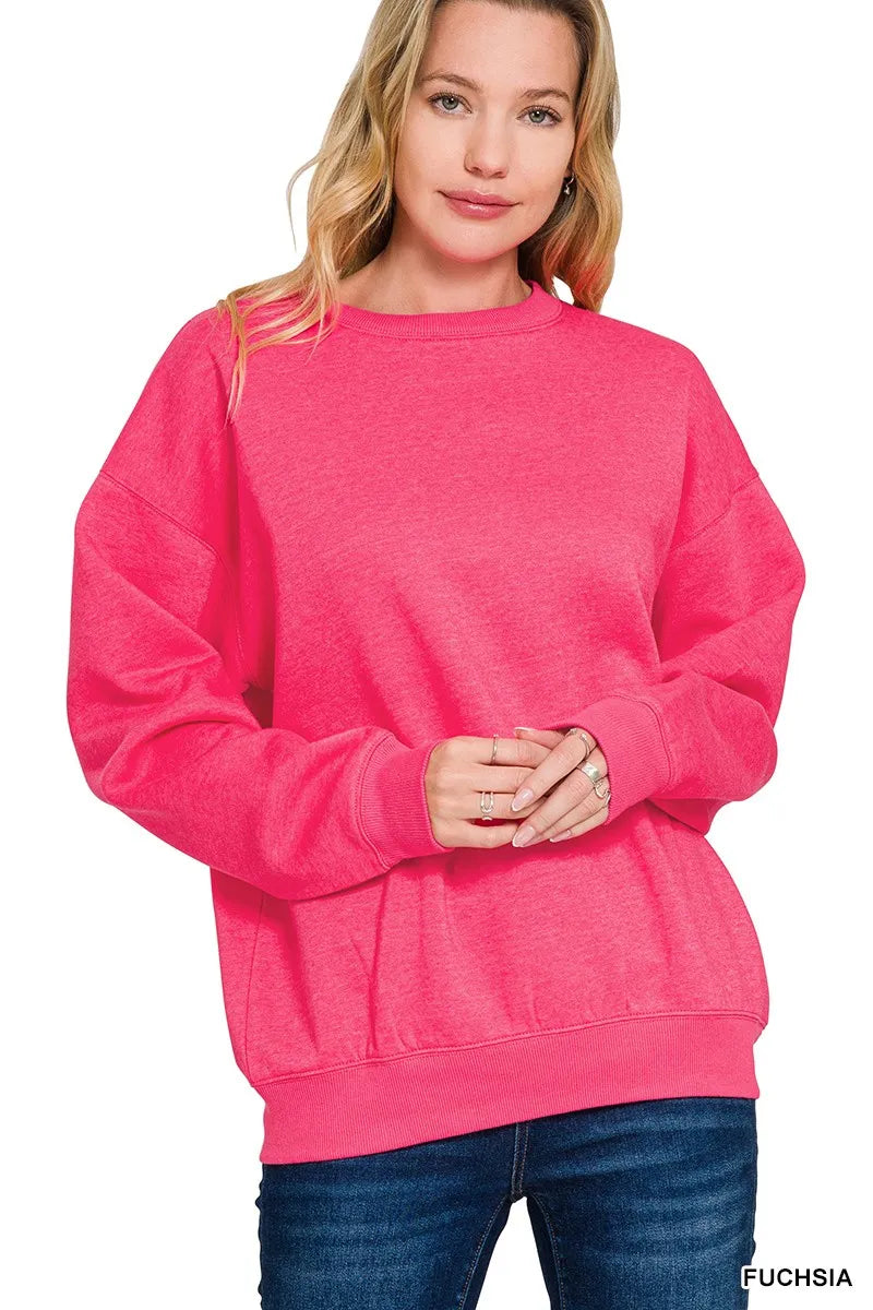Fuchsia Zenana Fleece Crewneck Long Sleeve Sweatshirt 3