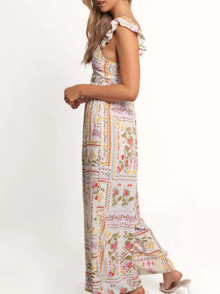 Floral Print Ruffle Strap Jumpsuit