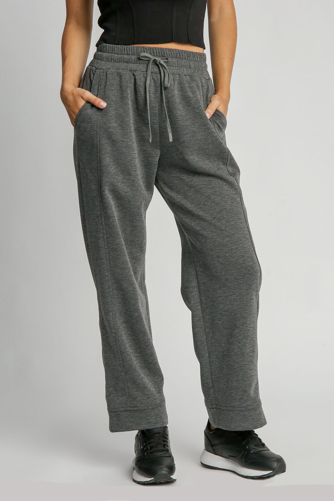 Dark Gray Umgee Full Size Drawstring Wide Leg Pants With Pockets 2