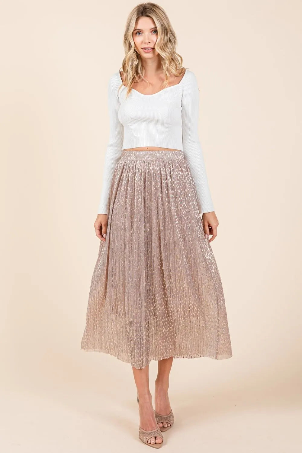 Mittoshop Metallic Glitter Speckle Print Elastic Midi Skirt 1