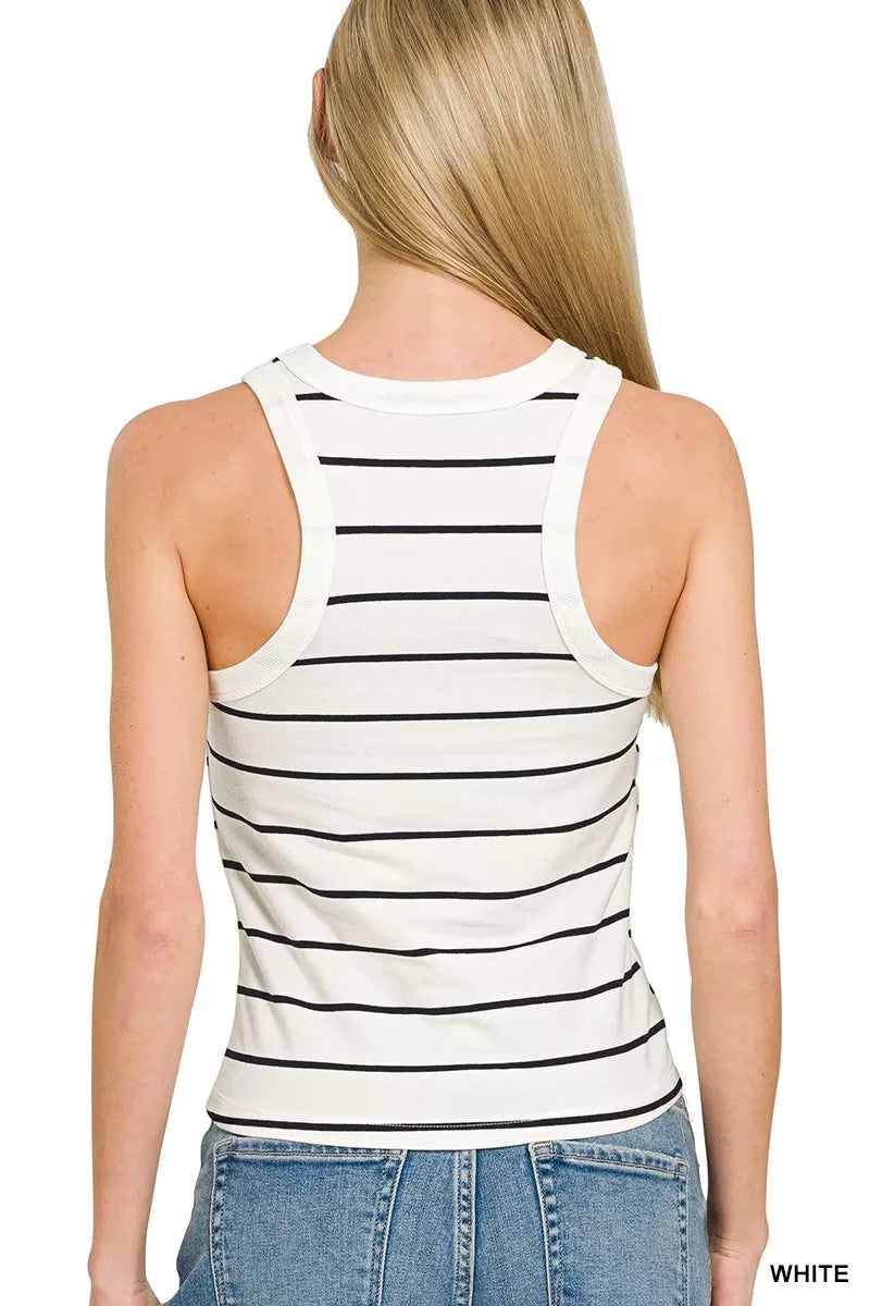 White Zenana Striped Round Neck Tank Top 1