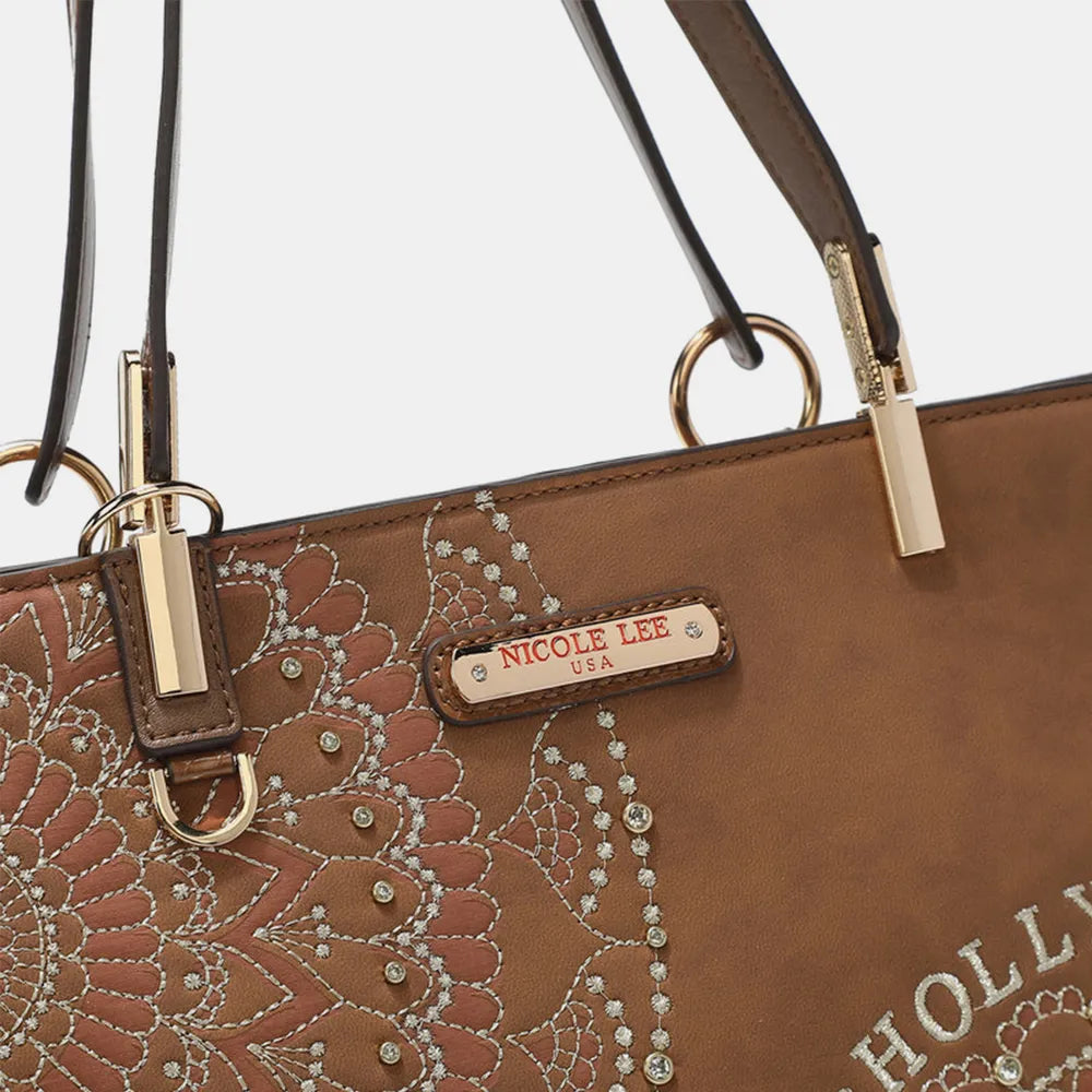 Nicole Lee Usa Metallic Stitching Embroidery Inlaid Rhinestone Tote Bag