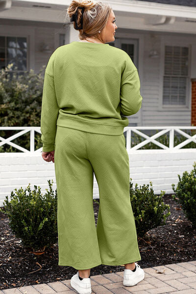 Lavender Double Take Full Size Textured Long Sleeve Top And Drawstring Pants Set