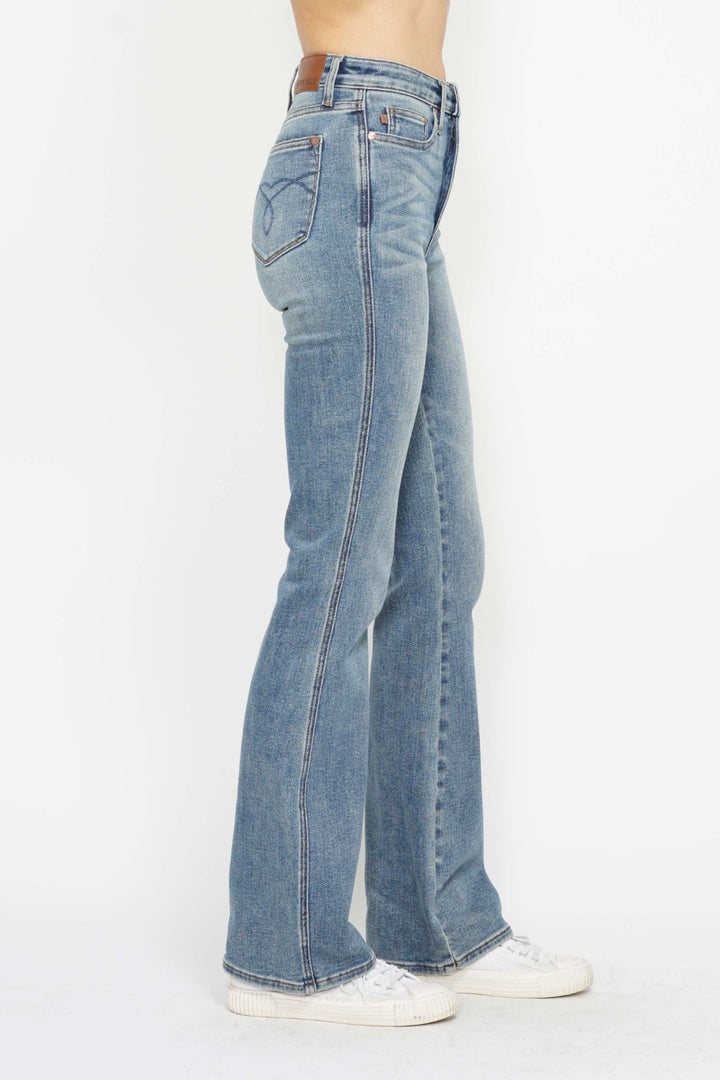 REG INSEAM Judy Blue Full Size Tummy Control Back Embroidered Pocketed Bootcut Jeans Plus Size