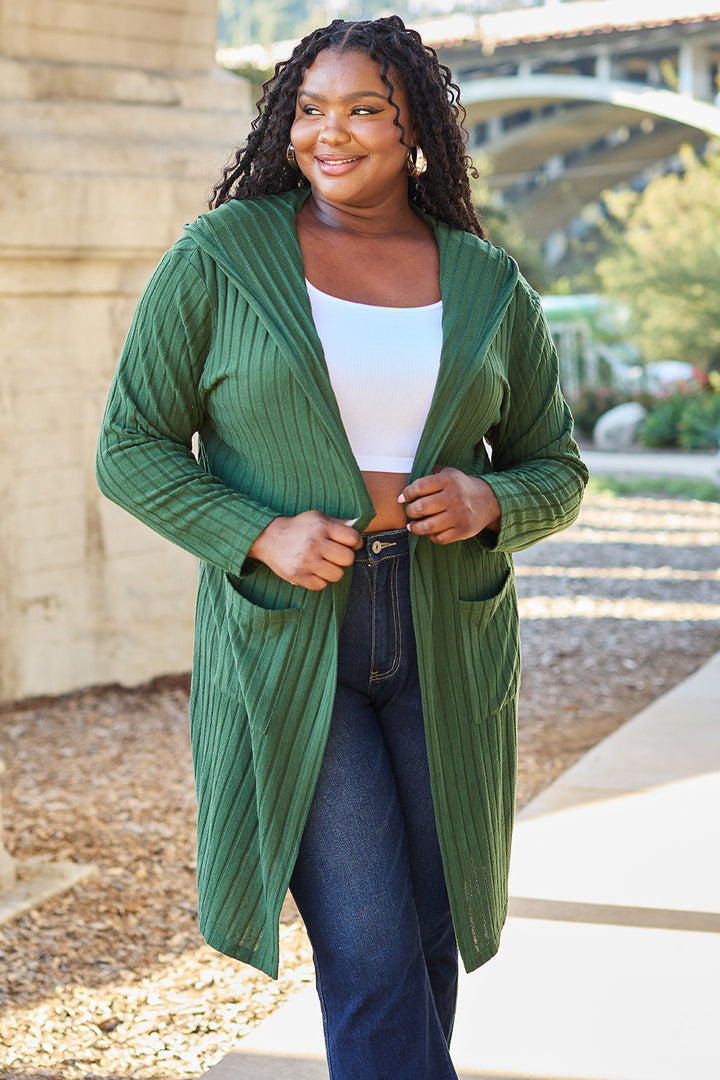 Pink Basic Bae Full Size Hooded Sweater Cardigan