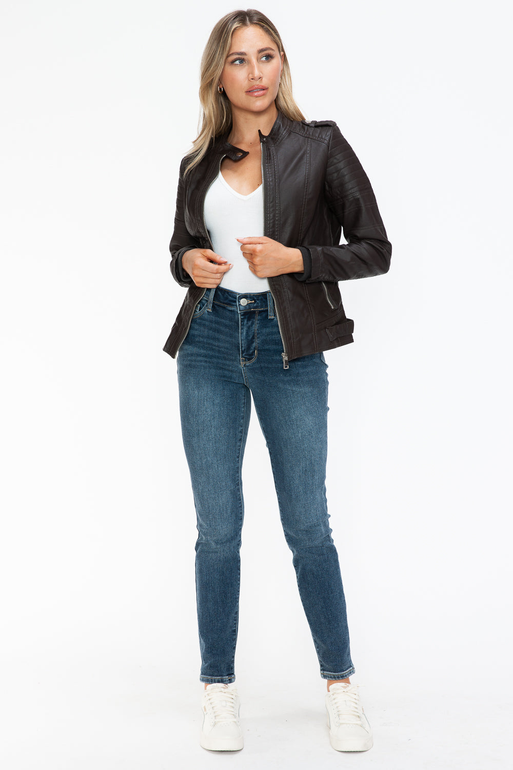 Snobbish Pu Leather Biker Jacket With Side Zip Pockets 2