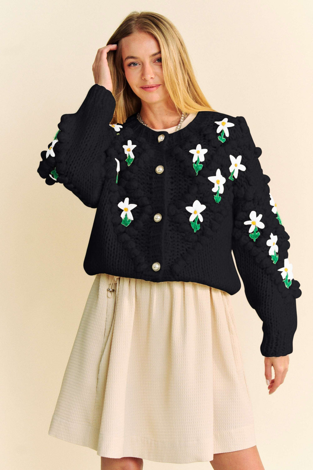 Black Davi Dani Floral Pattern Button Down Cardigan 1