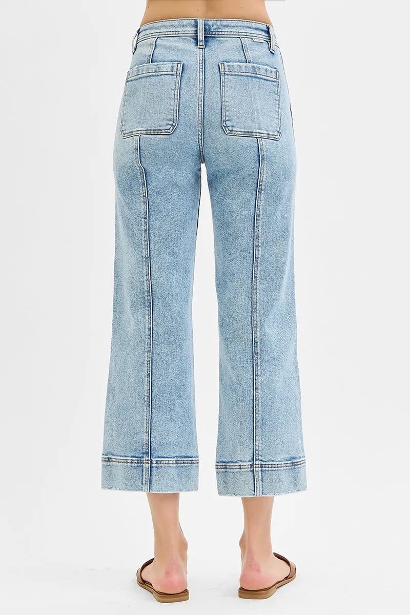 Light Risen Full Size High Rise Crop Wide Front Seam Detailed Jeans Plus Size