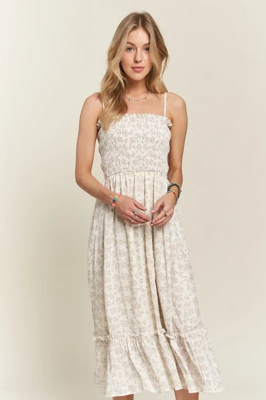 Sage Adora Smocked Floral Ruffled Hem Cami Dress