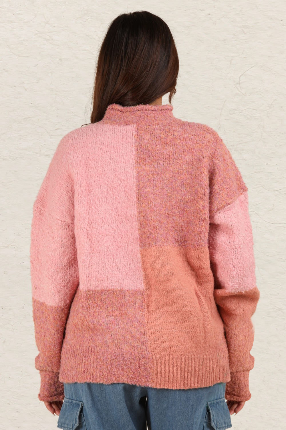 Pink Very J Color Block Mock Neck Drop Shoulder Sweater 2