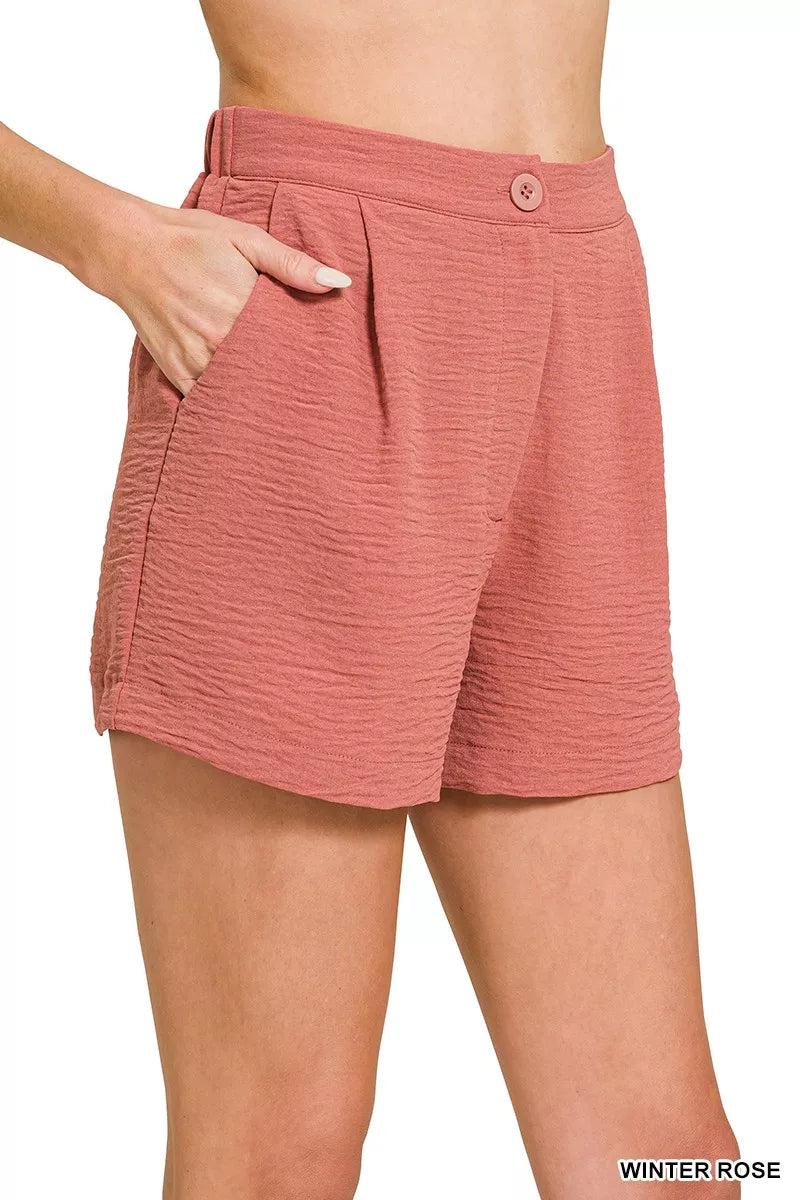 Winter Rose Zenana Woven Airflow Back Elastic Waist Shorts 2
