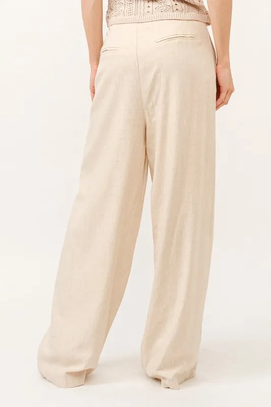 And The Why High Rise Wide Leg Linen Blended Pants