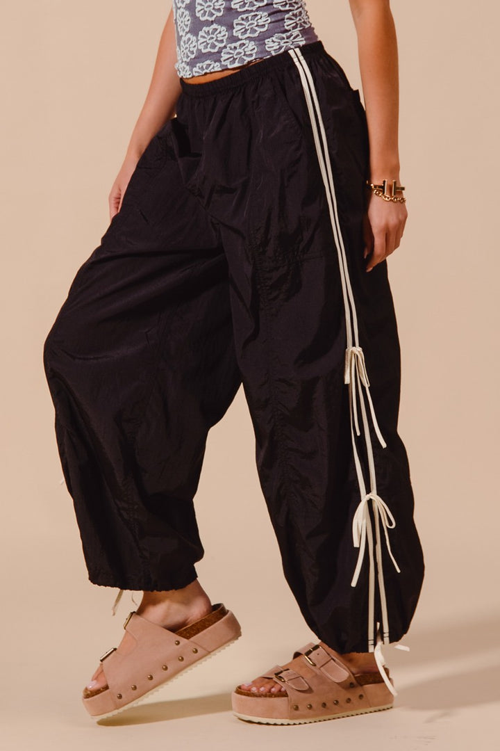Black So Me Loose Fit Jogger Pants With Double Lined Side Detail