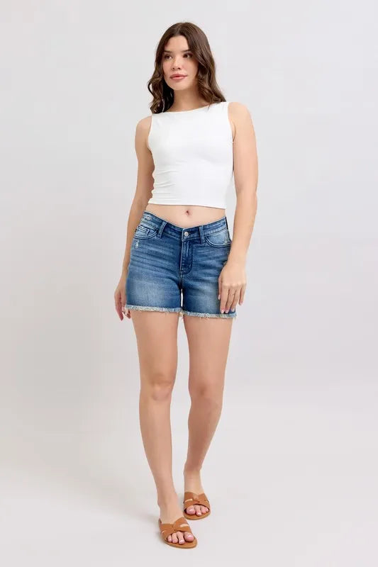 Judy Blue Full Size V Front Denim Shorts With Shield Pockets Plus Size