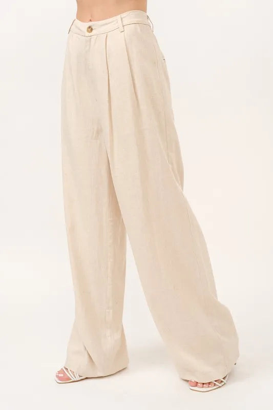 Oatmeal And The Why High Rise Wide Leg Linen Blended Pants