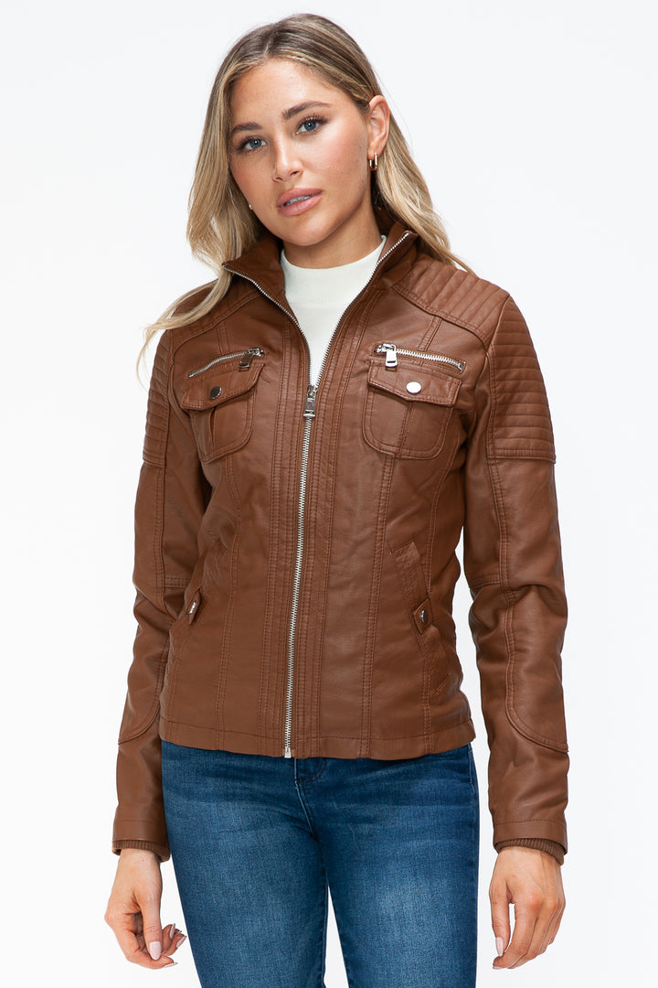 Ymi Removable Faux Layered Multi Pocket Jacket With Fuzzy Hood 2