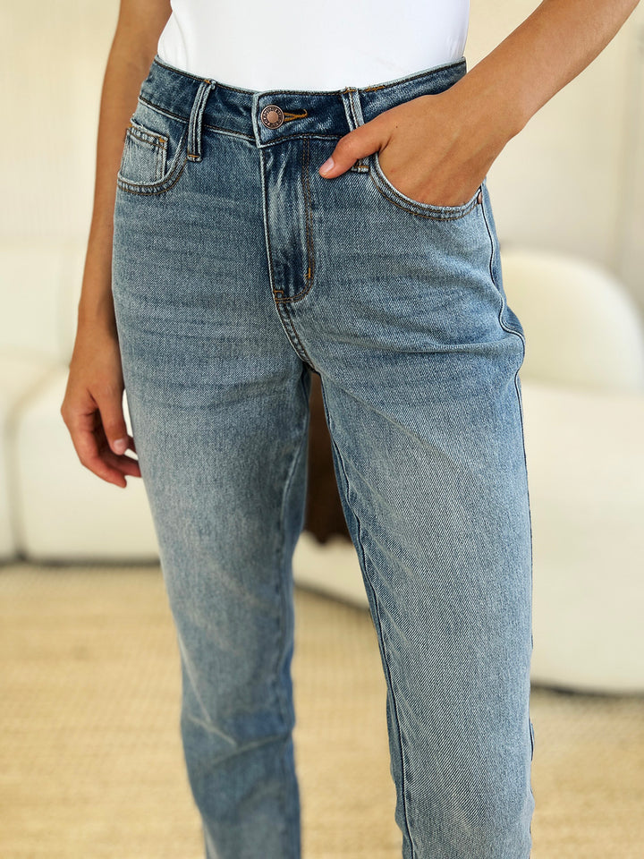 Medium Judy Blue Full Size Mid Rise Rigid Magic Release Hem Jeans
