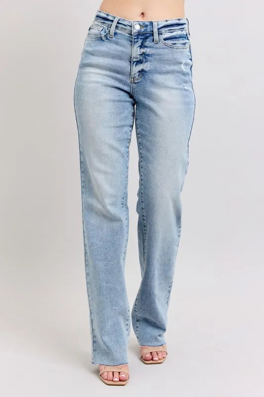 Lt Judy Blue Full Size Mid Rise Light Wash Dad Jeans Plus Size