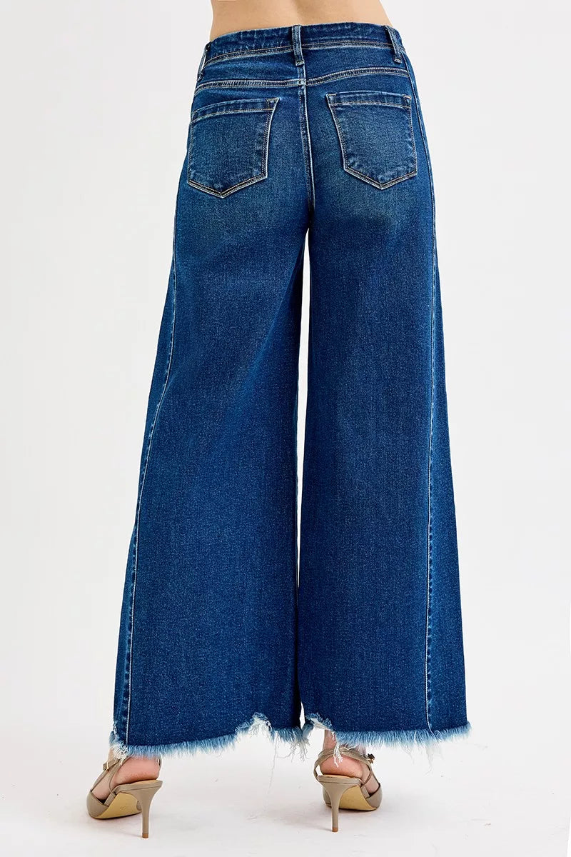 Dark Risen Full Size High Rise Ankle Wide Jeans Plus Size