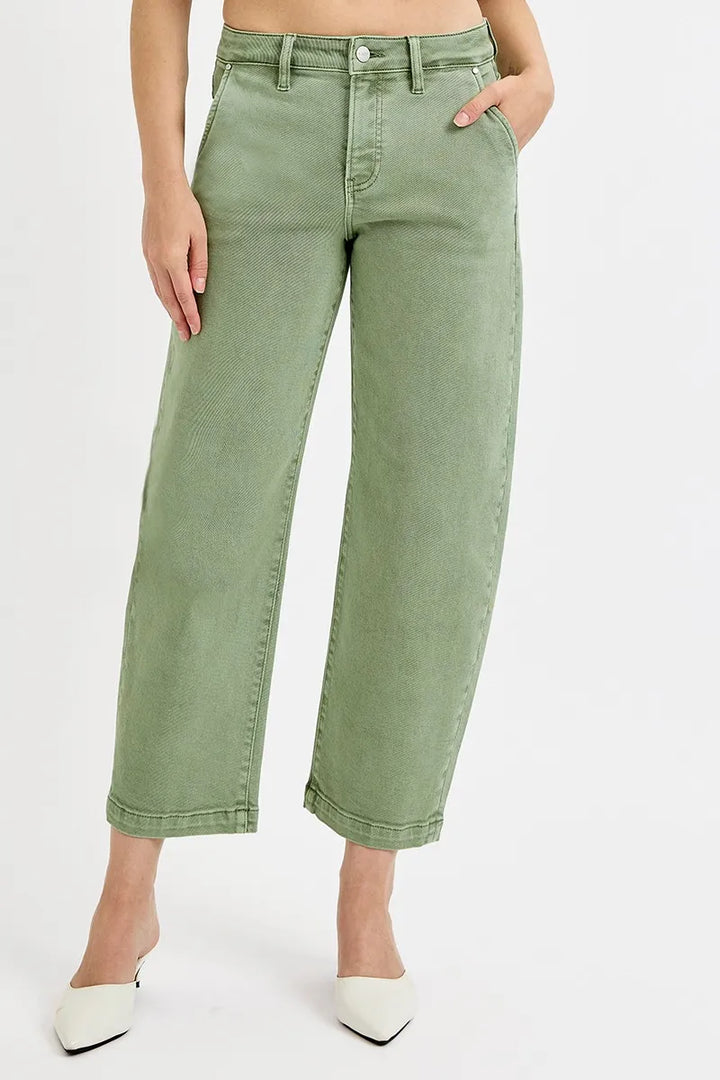 Olive Risen Full Size Tummy Control High Rise Crop Barrel Jeans Plus Size