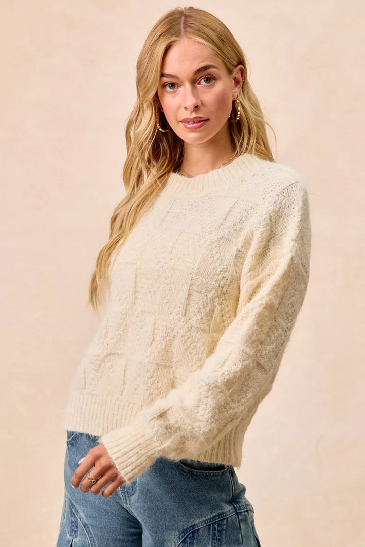 Bibi Checker Board Drop Shoulder Sweater