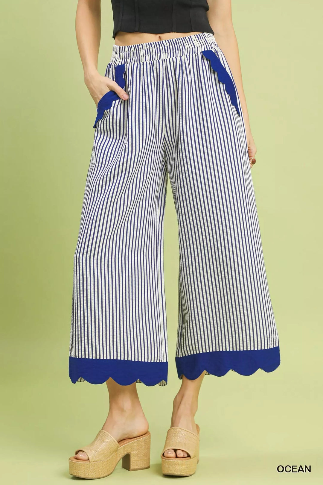 Ocean Umgee Stripe Scallop Hem Wide Leg Pants 1
