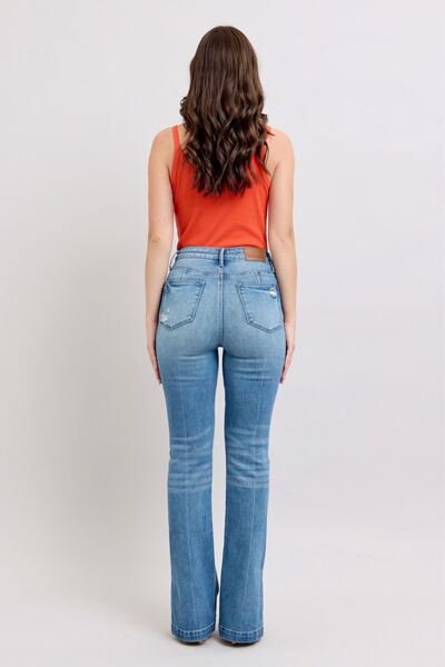 Medium Judy Blue Hw Tummy Control Vintage Wash Side Slit Slim Boot Jeans