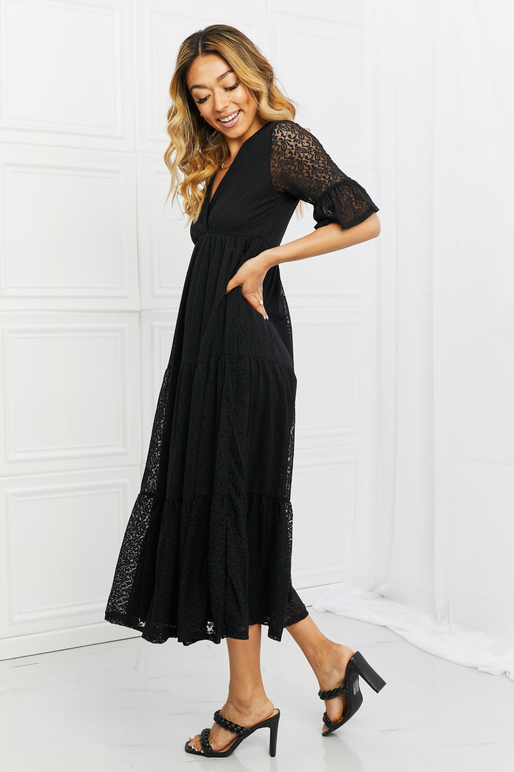 Black P Rose Lovely Lace Full Size Tiered Dress