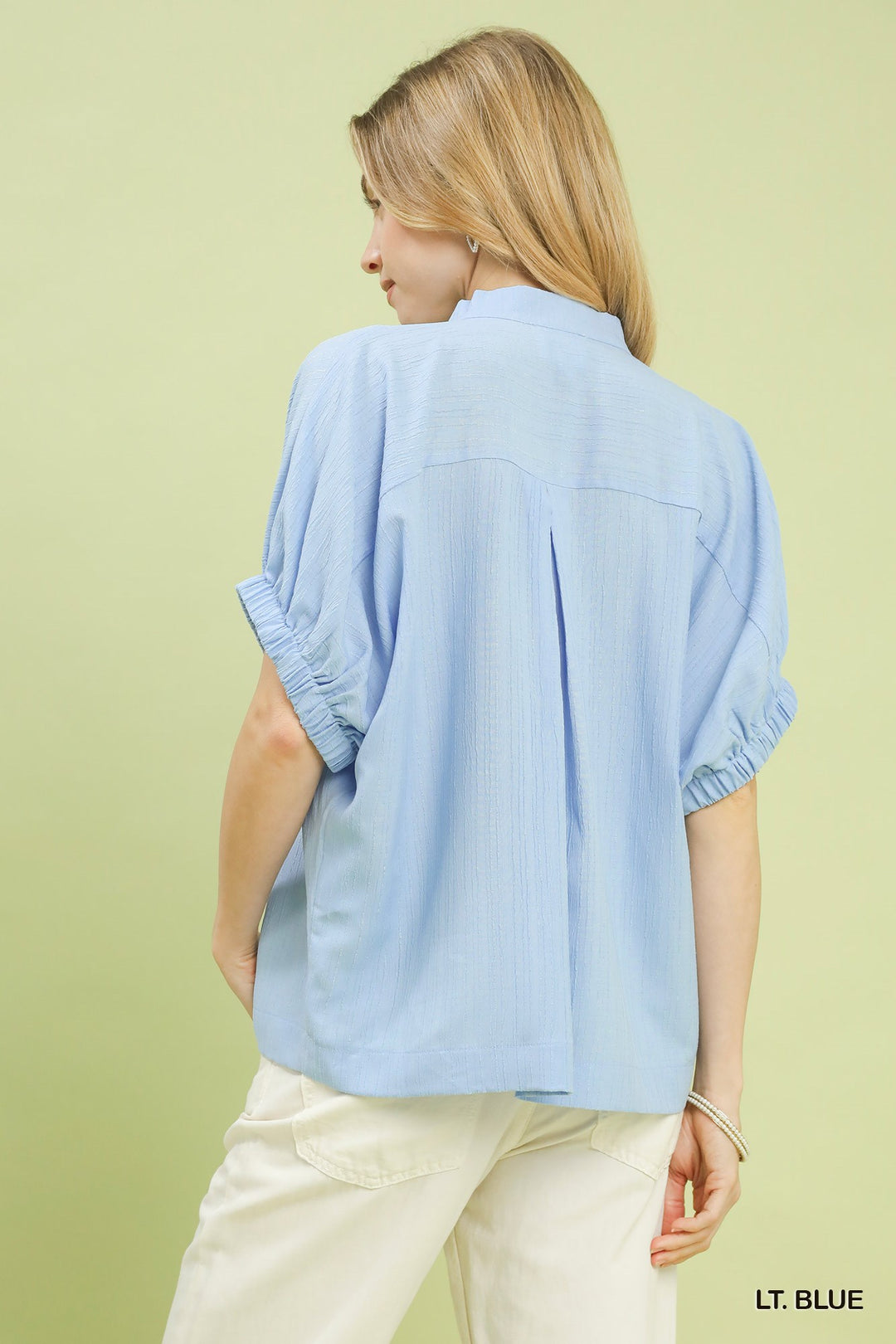 Lt. Blue Umgee Textured V Neck Blouse