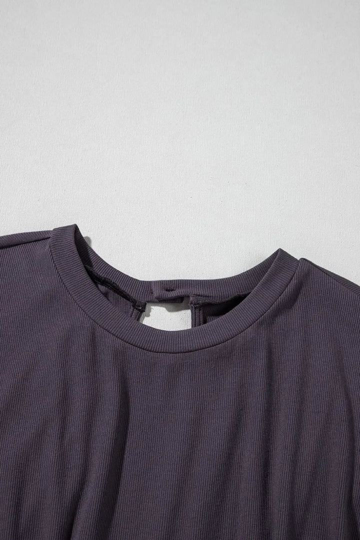 Knit Open Back Cap Sleeve Drawstring Romper