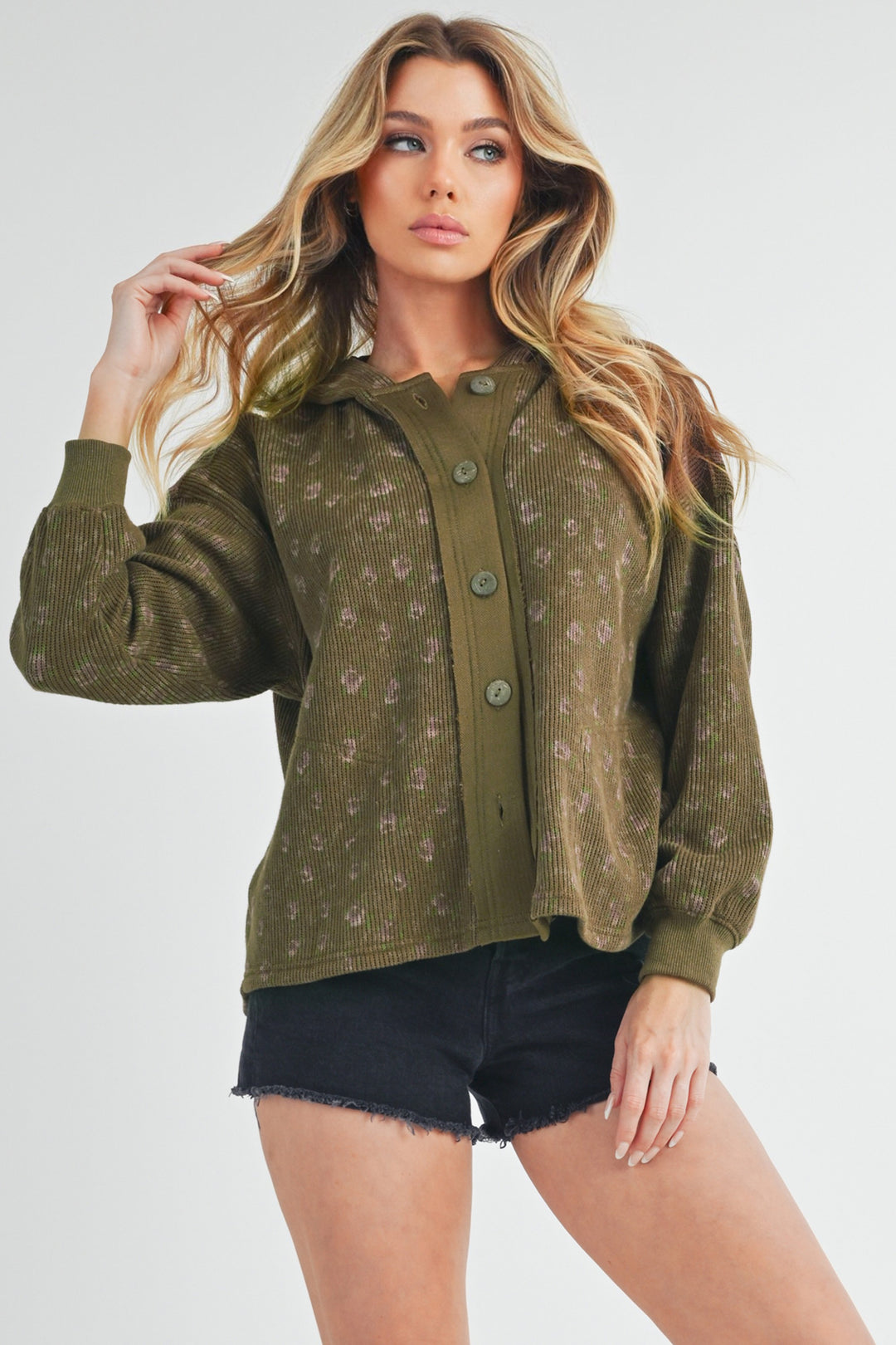 Aemi Co Floral Button Up Hooded Jacket