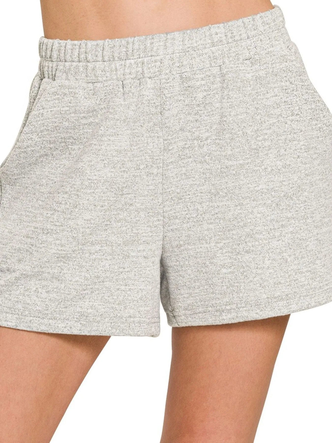 H Grey Zenana Soft Melange Hacci Elastic Waist Band Shorts