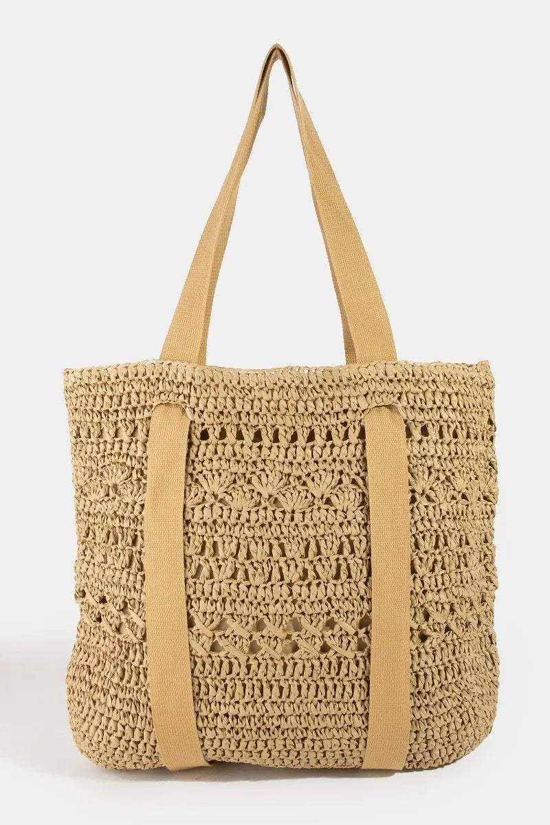 Ka Fame Large Straw Braided Tote Bag With Hat Holder
