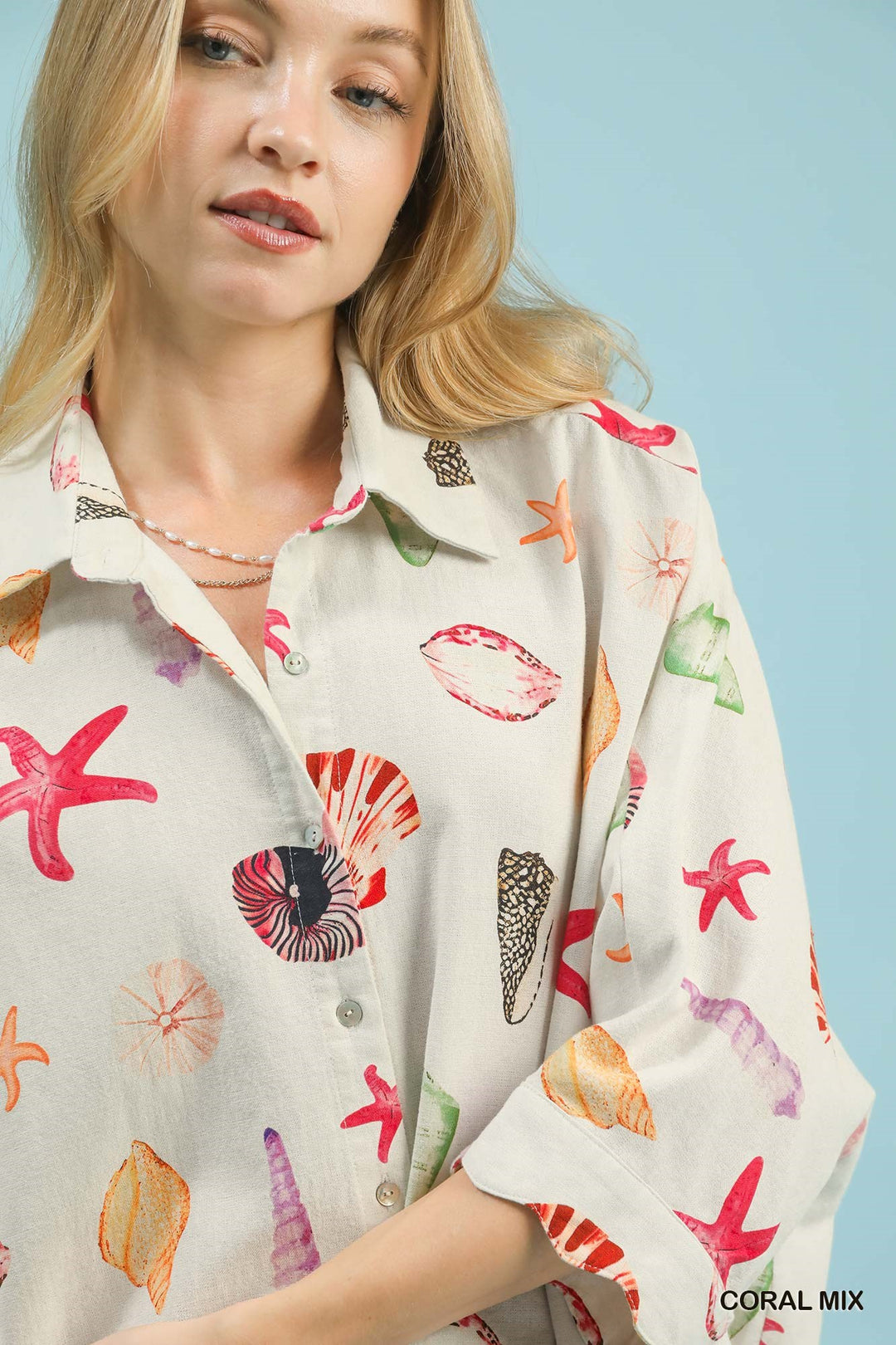Umgee Seashell Starfish Print Button Down Top