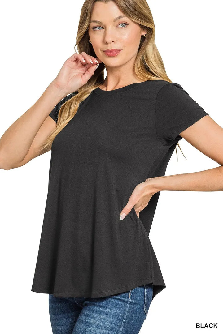 Black Zenana Flowy Round Hem Rayon Short Sleeve T Shirt
