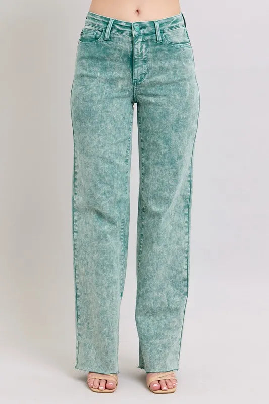 Sea Green Judy Blue Full Size High Waist Garment Dyed Raw Hem Dad Jean Plus Size