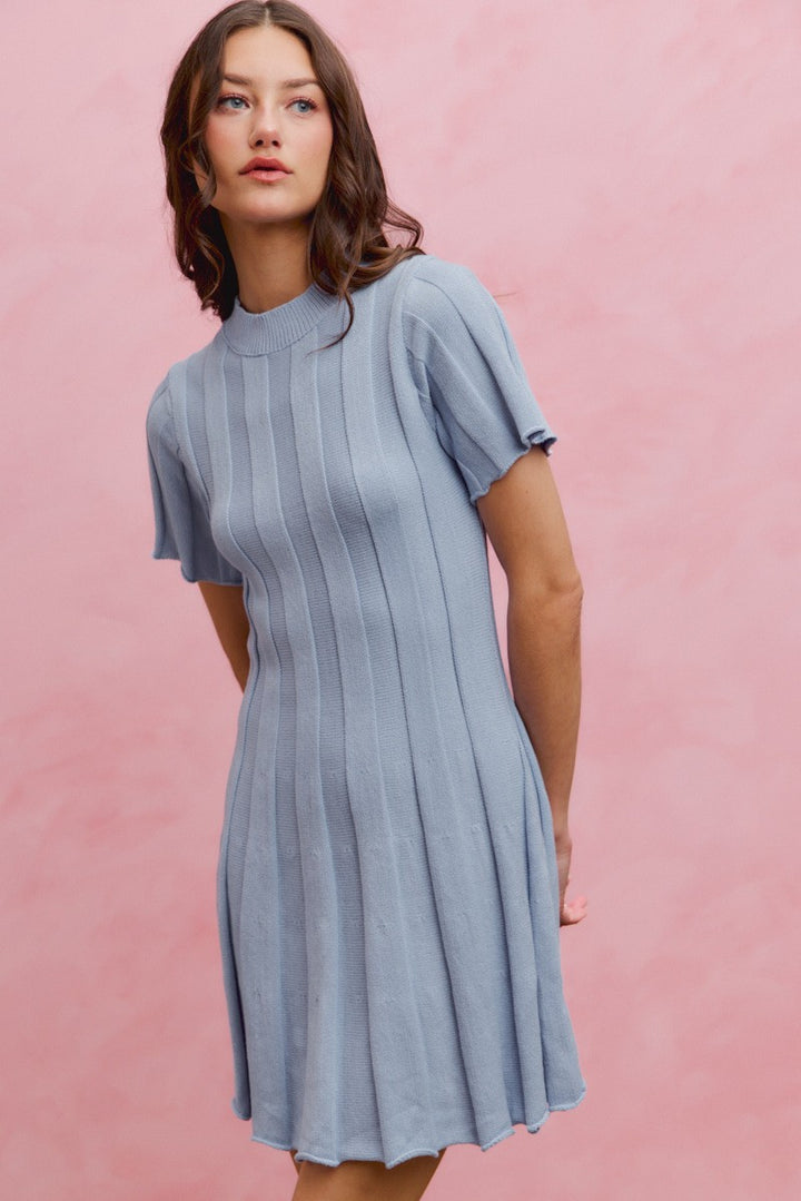 So Me Wide Rib Short Sleeves Sweater Knit Mini Dress 1
