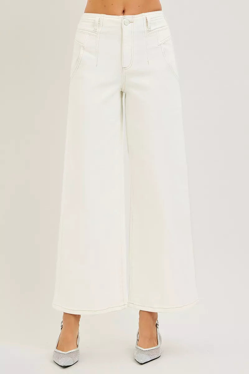 Cream Risen High Rise Ankle Wide Pants