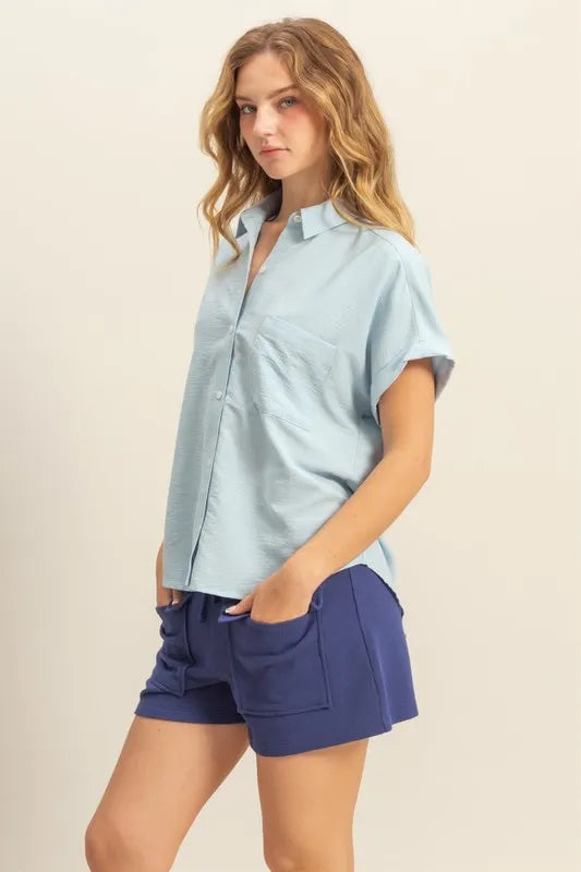 Ice Blue Hyfve Button Down Collared Neck Short Sleeve Shirt 1
