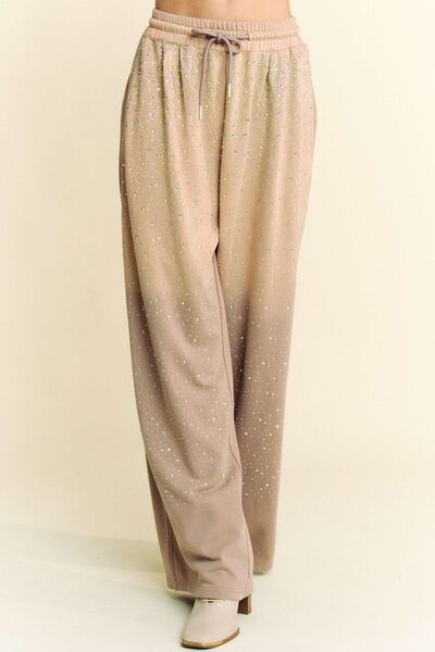 Davi Dani Rhinestone Drawstring Wide Leg Pants