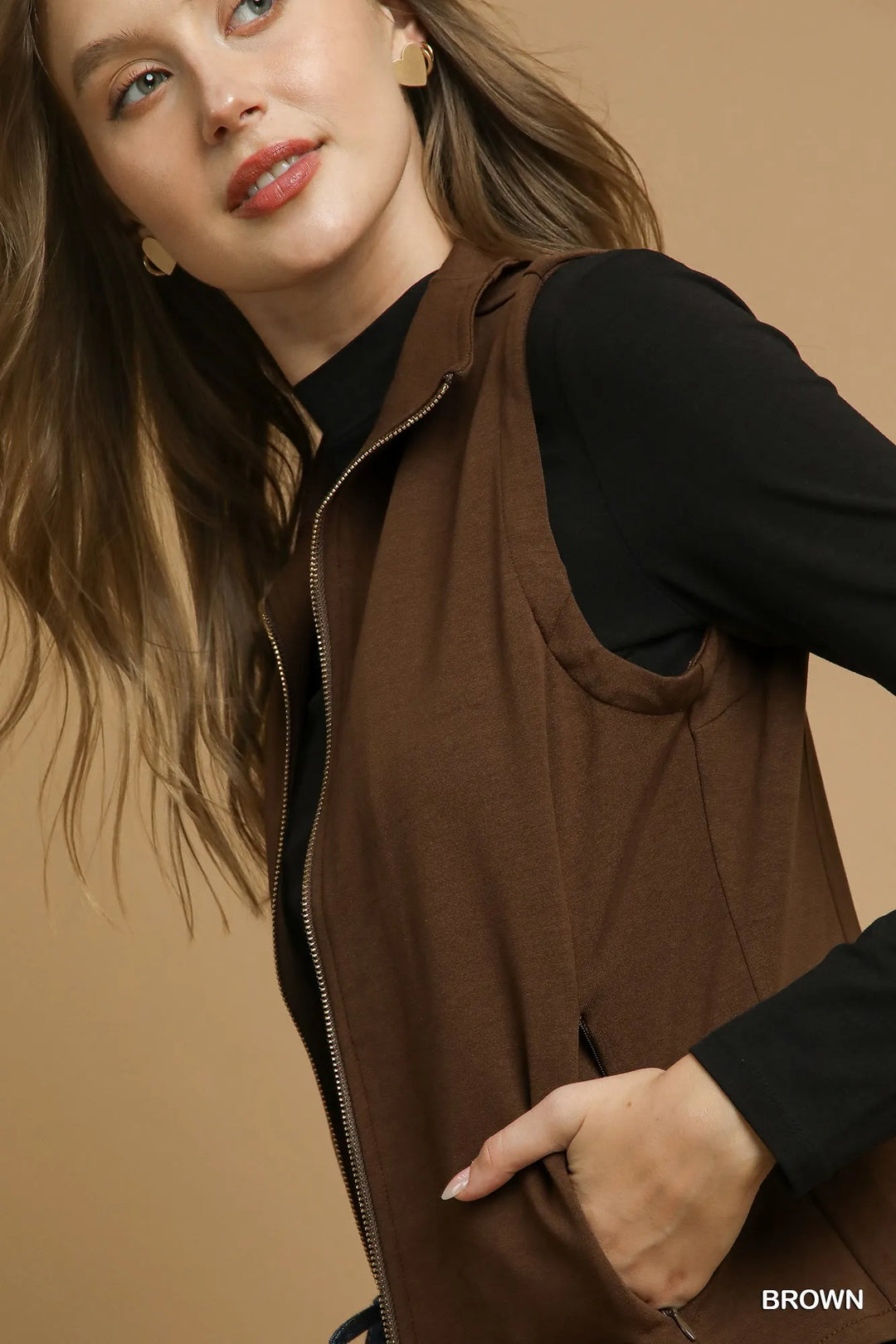 Umgee Zip Front Fitted Vest With Pockets 1