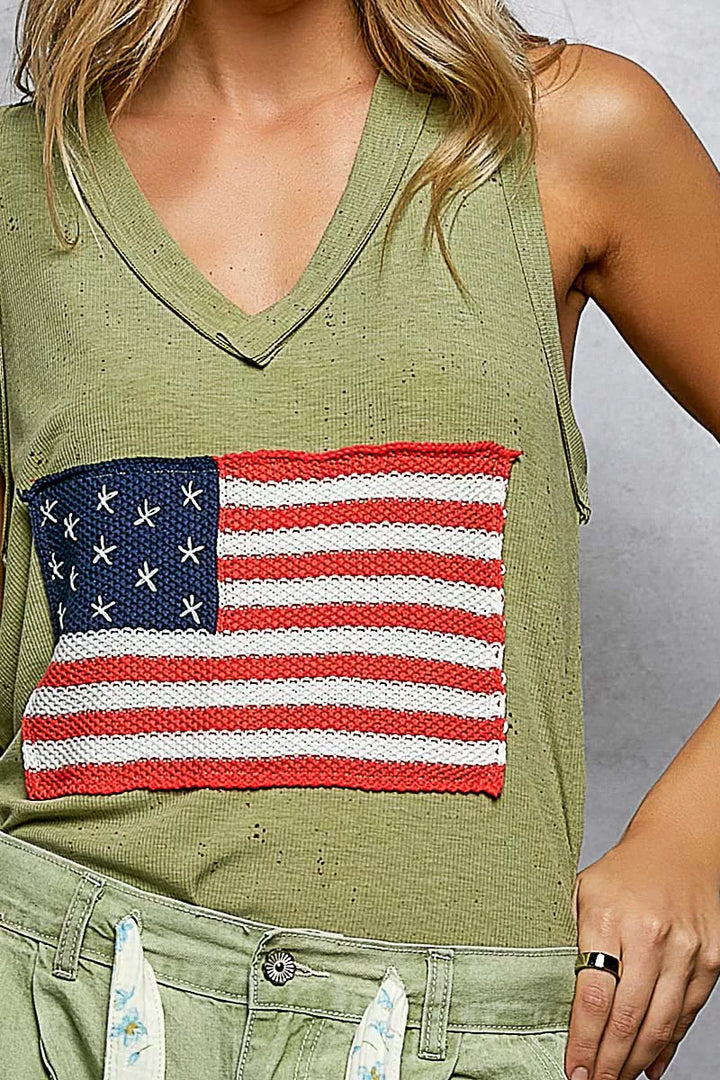 Pol V Neck Ribbed Tank With American Flag Patch And Star Back Patch 3