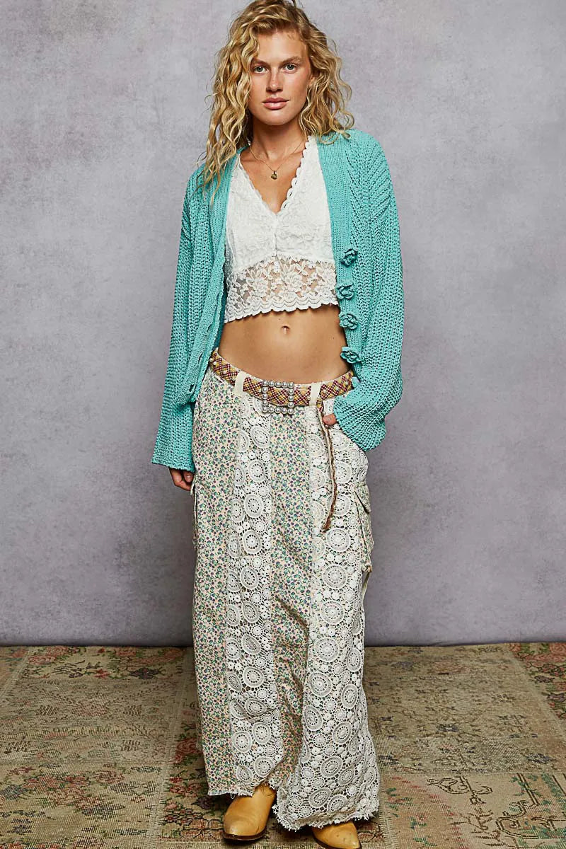 Pol V Neck Long Sleeve Cardigan With Exaggerated Buttons