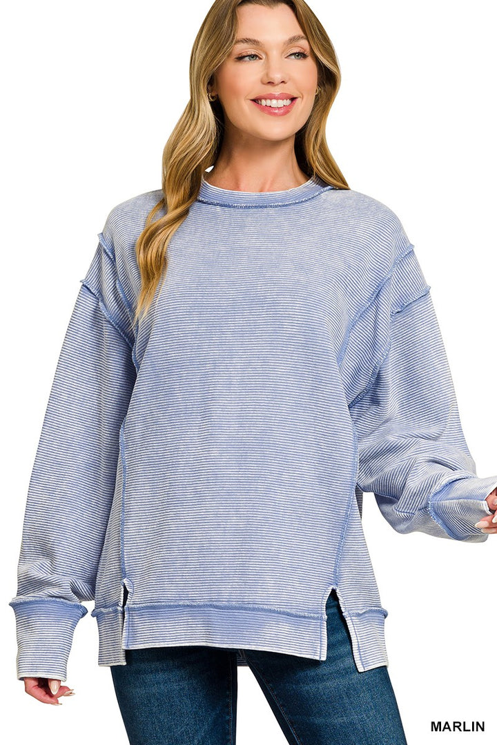 Marlin Zenana Acid Washed Double Ribbed Exposed Seam Sweatshirt 3