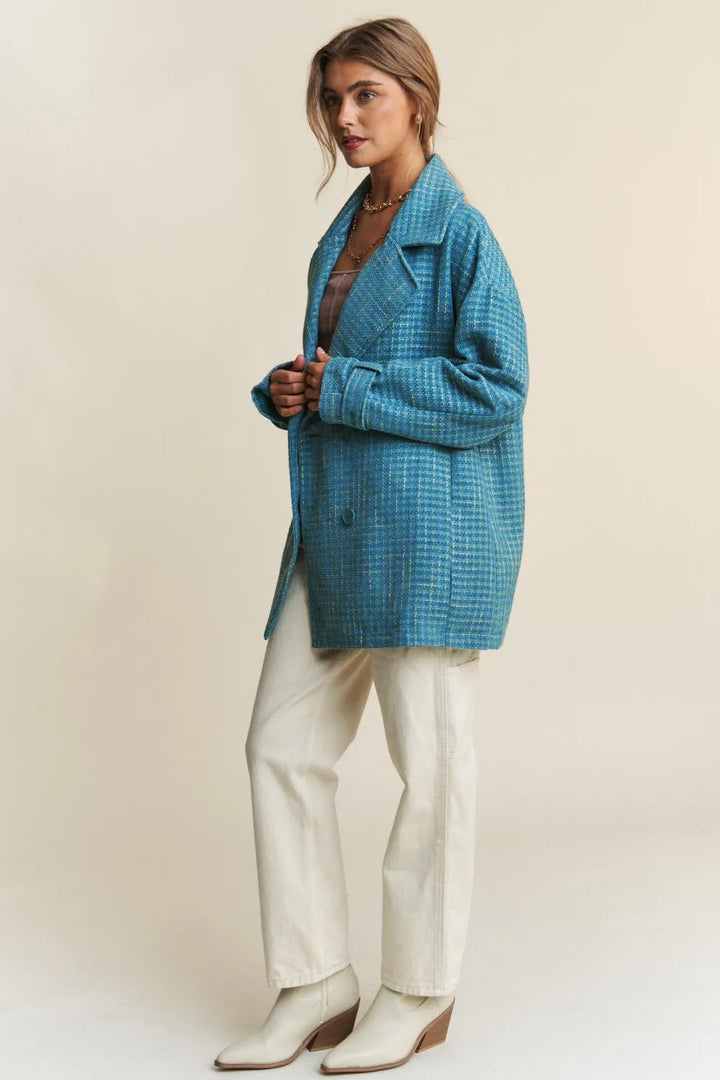 J Nna Tweed Double Breasted Long Sleeve Coat