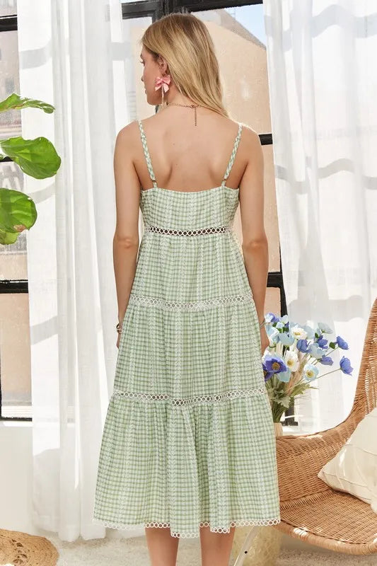 Light Green Adora Gingham Detail Washed Dress 1