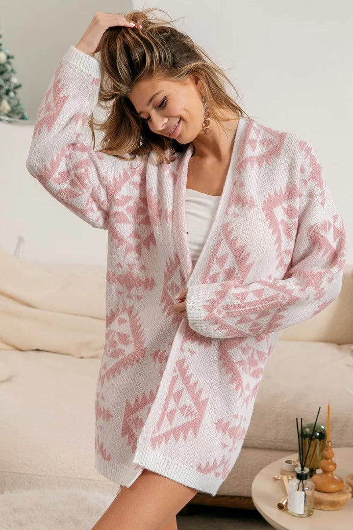 Ivory Bibi Aztec Pattern Open Front Cardigan