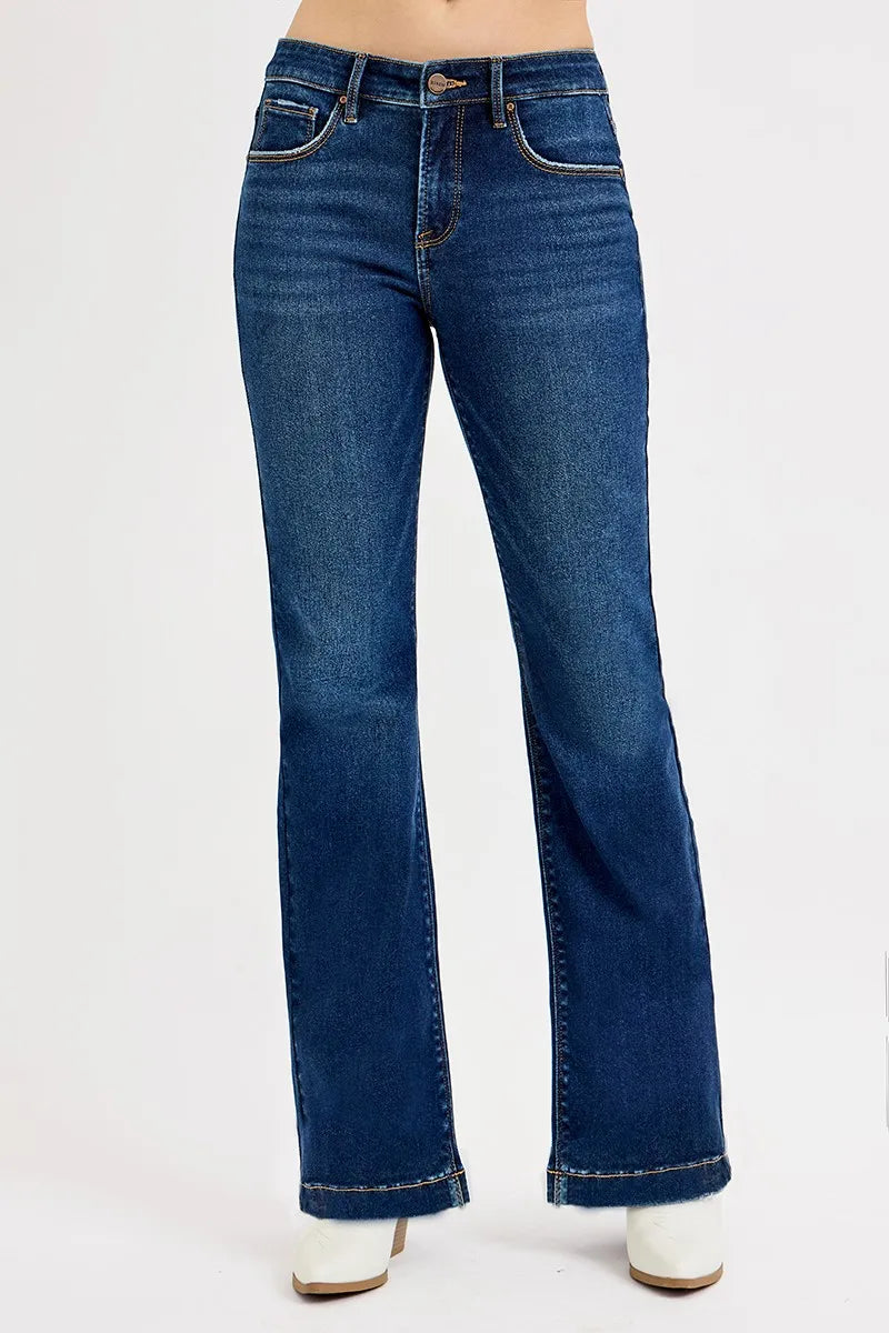Dark Risen Full Size Tummy Control Mid Rise Flare Jeans Plus Size