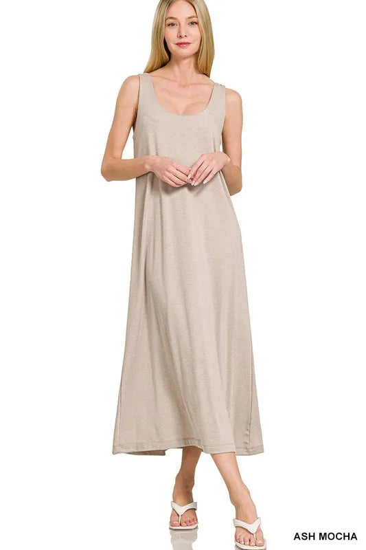Ash Mocha Zenana French Terry Twisted Strap Midi Dress